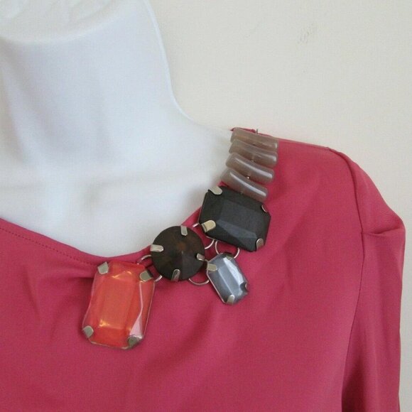 NWT PIAZZA SEMPIONE Fuchsia Silk Neck Jewelry Long Sleeve Blouse Top 44/10 - Picture 3 of 6
